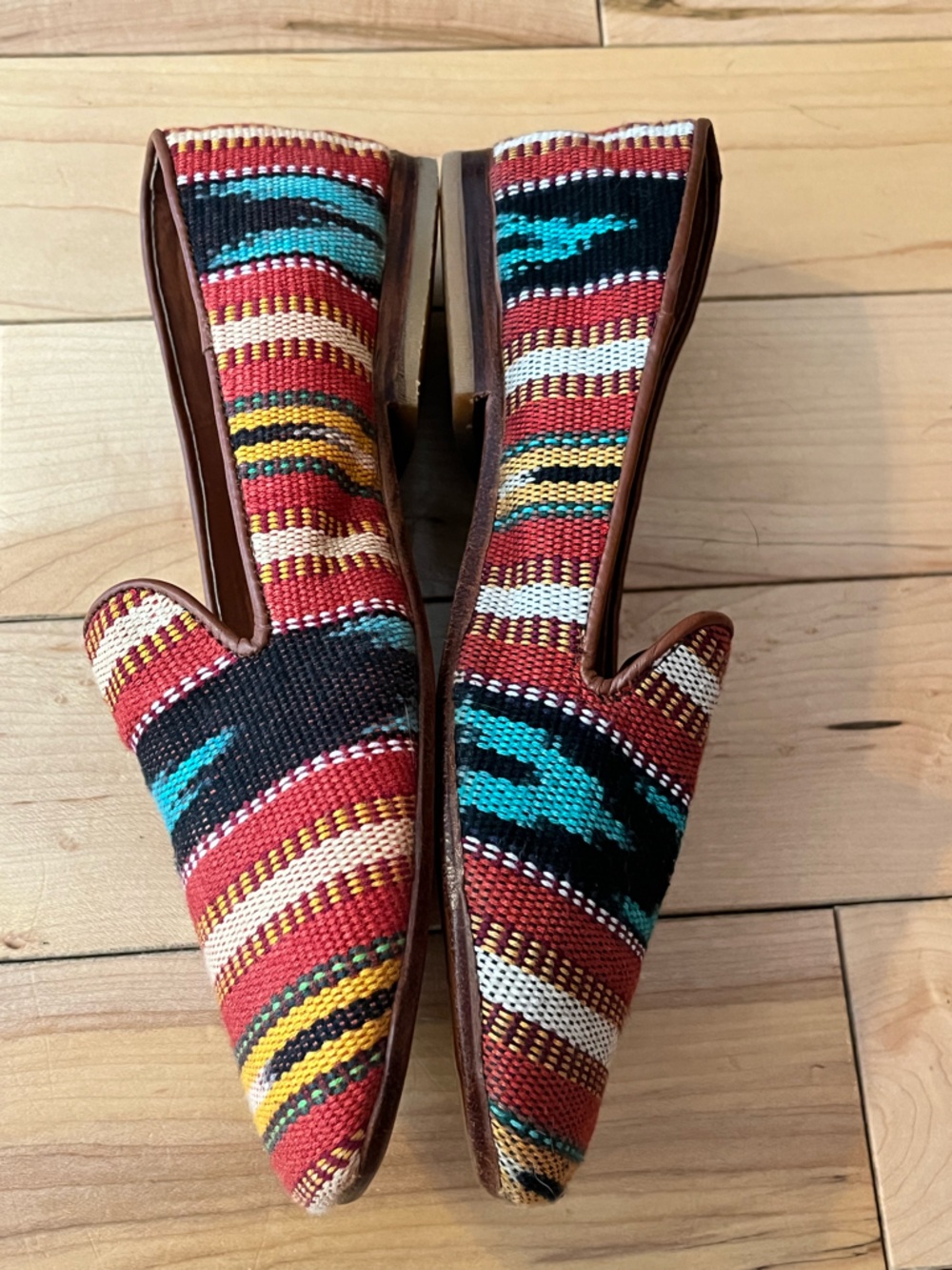 Teysha Striped Woven Flat Loafers in Red, Turquoise & Black size eight (8) - Picture 4 of 8